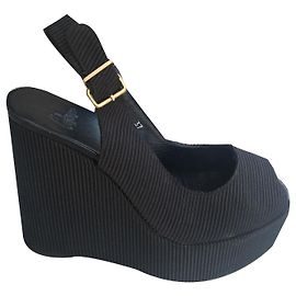 Sandali con zeppa Castaner in cotone nero
