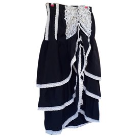 Falda bohemia negra con volantes y encaje blanco de algodón - Autre Marque