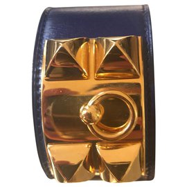 Hermès Dog Collar leather bracelet dark blue