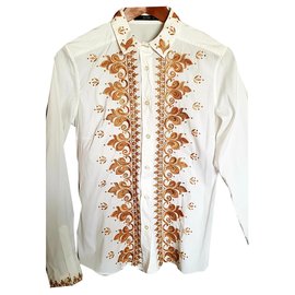 Camicia Etro Bianca in Cotone con Dettagli Dorati