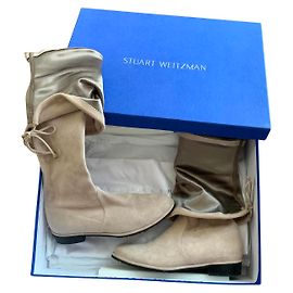 Botas de Muslo Stuart Weitzman Beige Rosa de Gamuza