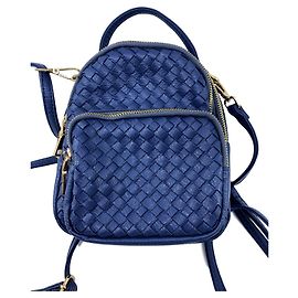 Autre Marque Mini Rucksack aus blauem geflochtenem Leder