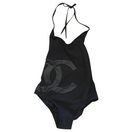 CHANEL Coco Beach Black CC Logo Costume intero 34