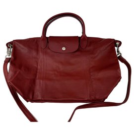 Borsa Longchamp Pliage in pelle bordeaux