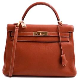 Hermès Borsa Hermes Kelly restituita maniglia  32 pelle di vitello scoiattolo in pelle di vitello placcata oro G