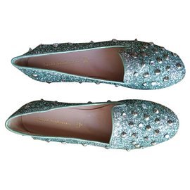 Autre Marque Dolce Ballerina 1326 mocassini metallizzati verde menta con borchie glitterate