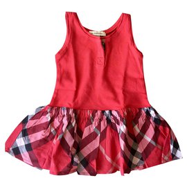 Burberry Kleid Rot Baumwolle Tartan Print 9 Monate