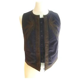 Gilet Kenzo ricamato in cotone nero e bronzo