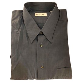 Camicia Christian Dior in cotone color ardesia maniche lunghe XXL
