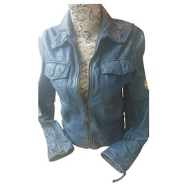 Guess Lederjacke aus Büffelleder blau