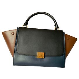 Borsa a mano Céline Trapeze in pelle nera marrone scuro blu navy