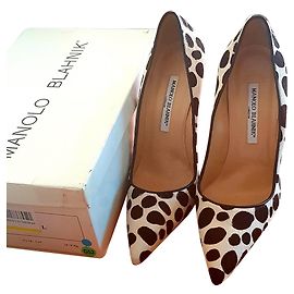 Autre Marque Décolleté Manolo Blahnik in pelo di pony nero e bianco