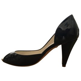 Chanel Peep-toe Pumps Black Patent Leather