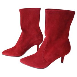 Stivali sock boots Stuart Weitzman in pelle rossa tacco 7cm