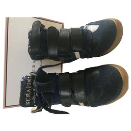 Sneakers con zeppa Serafini Manhattan blu navy in pelle