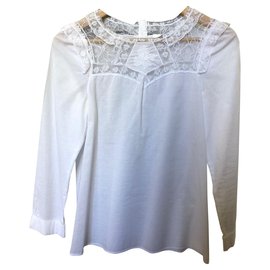 Maje Bluse aus weißer Baumwolle und Spitze