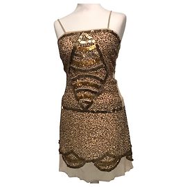 Vestido Flavio Castellani de tul beige y dorado