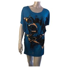 Autre Marque Túnica Pianurastudio de Modal Azul Oscuro con Lentejuelas Doradas