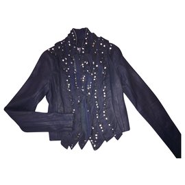 Giacca Givenchy in pelle di agnello con perle e cristalli Grigio scuro