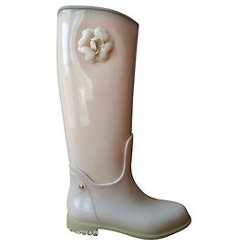 Autre Marque Feng 1192 Beige Leather and Rubber Rain Boots