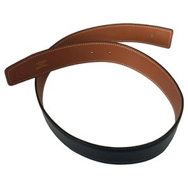 Cinturón Hermès de cuero reversible marrón y negro 65 cm