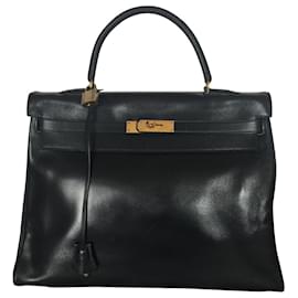 Borsa a mano Hermès Kelly 35 in pelle blu scuro