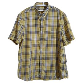 Camicia Burberry in cotone tartan a maniche corte gialla