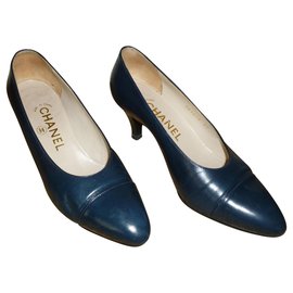 Zapatos de Tacón Chanel Cuero Azul Marino