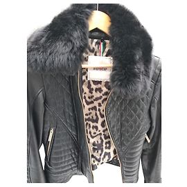 Autre Marque Lederjacke abnehmbarer Kragen