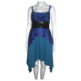 Halston Heritage Asymmetrisches Satin Kleid Blau Grün Schwarz