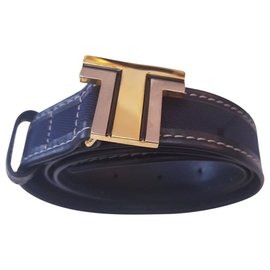 Lanvin Gürtel aus Leder und Canvas Marineblau 70 cm
