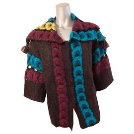 Kenzo Weste aus Mohair in Braun mit Multicolormuster