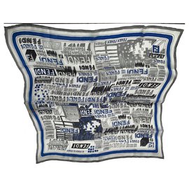Fendi Blue Silk Square Scarf 55x55cm