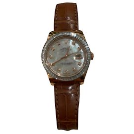 Rolex Uhr Roségold Diamant Baguette Lünette Perlmutt Zifferblatt 36mm