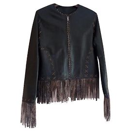 Autre Marque FOX LEATHER BRAND Fringed Spencer Jacket Brown Lambskin