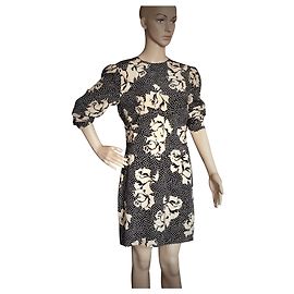 Lanvin Seidenkleid aus Seidenkrepp Schwarz mit Rosen und Punkten