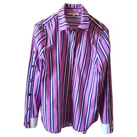 Camisa Maje de algodón rosa y azul claro