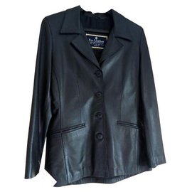 Autre Marque Chaqueta de cuero negro 4 botones