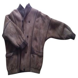 Autre Marque Beige Sheepskin Leather Jacket with Leather Inserts
