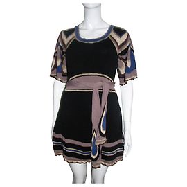 Vestido mini Temperley London de seda negro con estampado pavo real