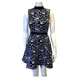Vestido skater Self Portrait bordado preto e cores pastel