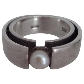 Modernistischer Silberring mit Perle Größe 55 - Autre Marque