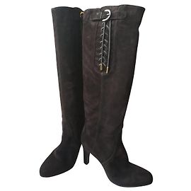 Sergio Rossi Stiefel aus Wildleder und Hirschleder Dunkelbraun