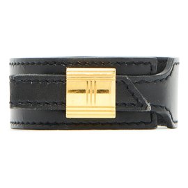 Hermès Artemis bracelet black leather and gold metal