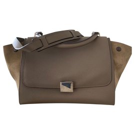 Borsa a mano Céline Trapeze in pelle martellata taupe