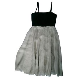 Autre Marque Maria Jose Navarro Silk and Velvet Dress Black Beige