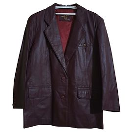 Chaqueta Blazer de Cuero Etienne Aigner Rojo Oscuro