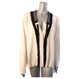 Marina Rinaldi Strickjacke aus Seide Cremefarben Anthrazit Glitzer