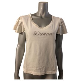 Top Escada Sport in cotone color eggshell con strass