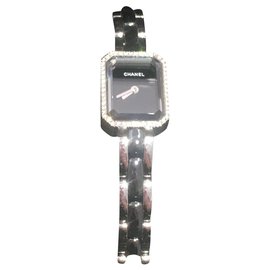 Chanel Premier Uhr Stahl und schwarze Keramik mit Diamantlünette
